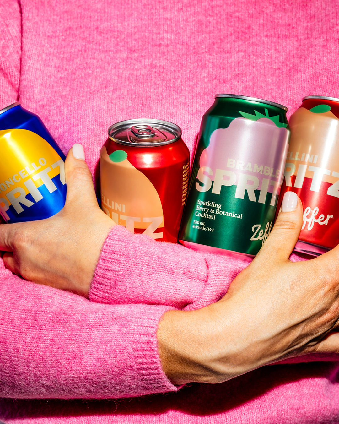 Zeffer Spritz cans for golden-hour: Limoncello, Bramble, Bellini